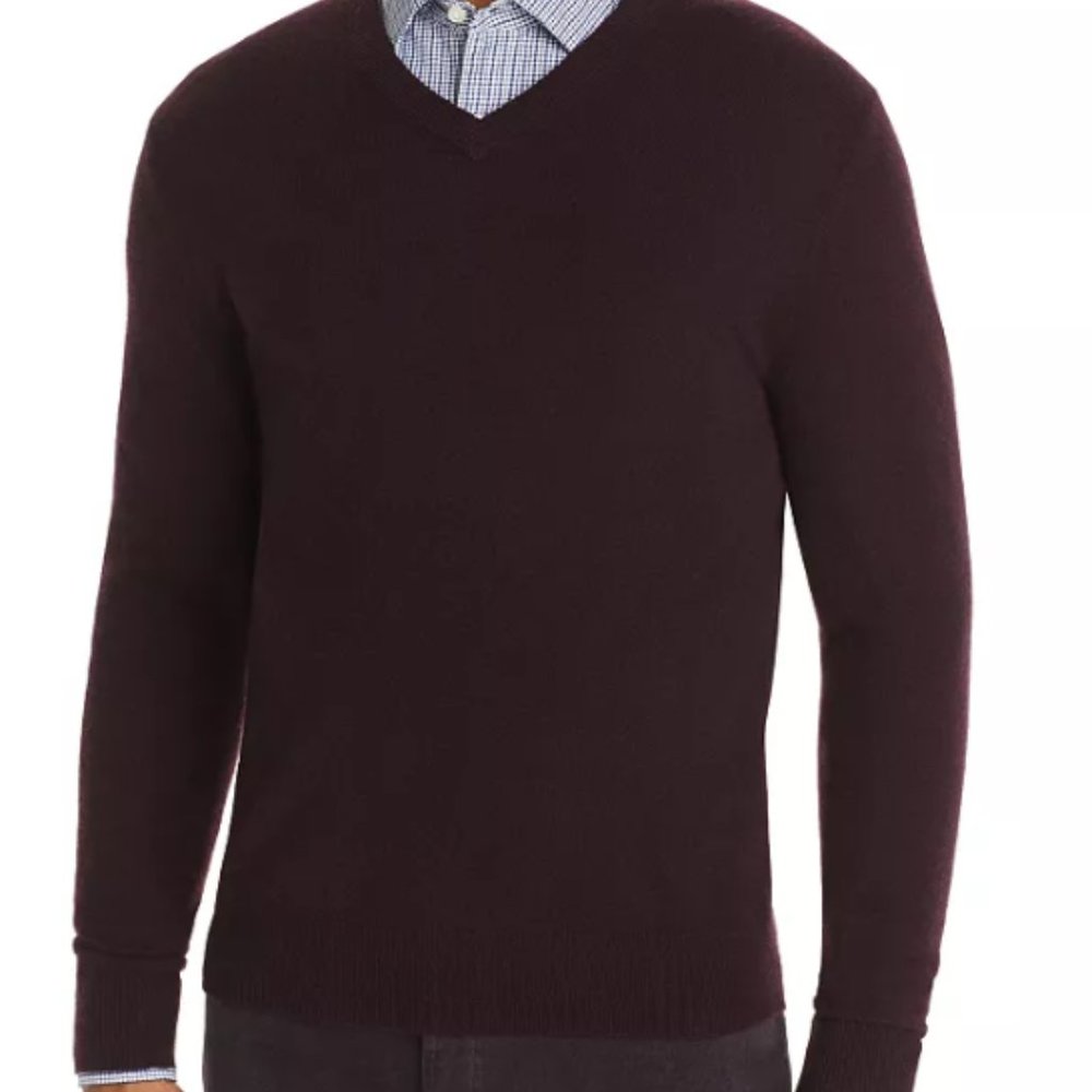 THE MEN'S STORE AT BLOOMINGDALE'S 100% Cashmere V-neck Sweater - Vino - Burgundy